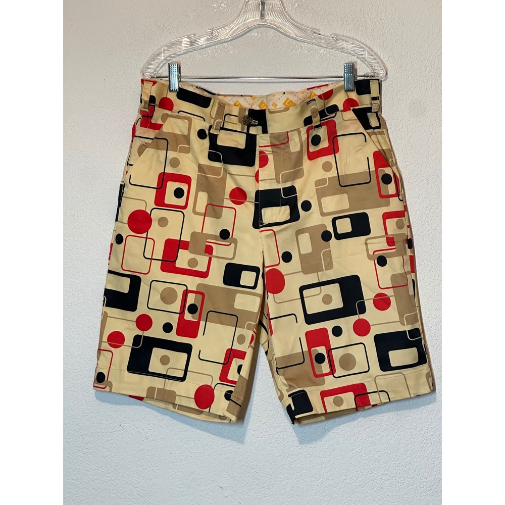 Loudmouth Golf Shorts Mens 34 Cream Red Black Geometric Mid Century Modern Retro